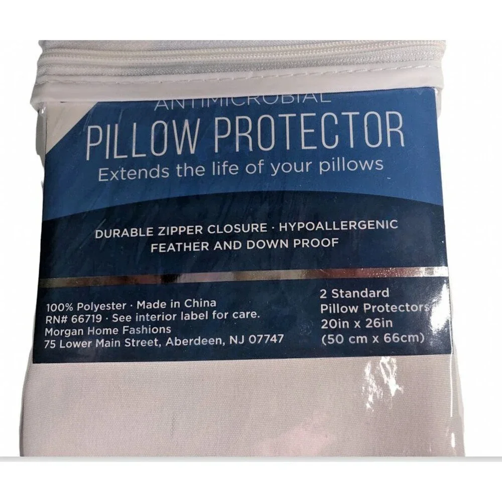 Pillow Protector Set of 2 Standard Size Zip Close Machine Wash Hypoallergenic